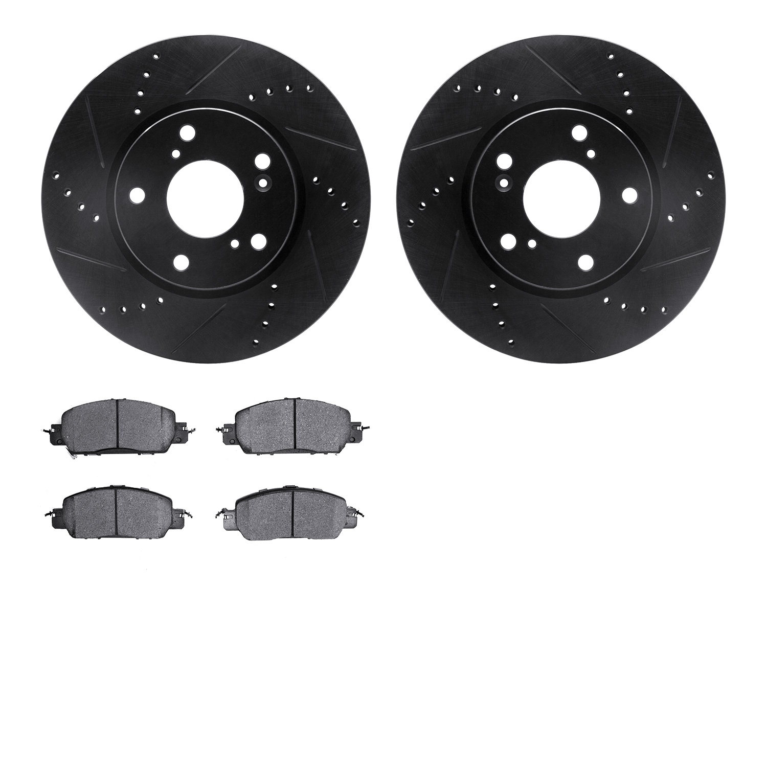 8302-59106 Drilled/Slotted Brake Rotors with 3000-Series Ceramic Brake Pads Kit [Black], 2016-2017 Acura/Honda, Position: Front
