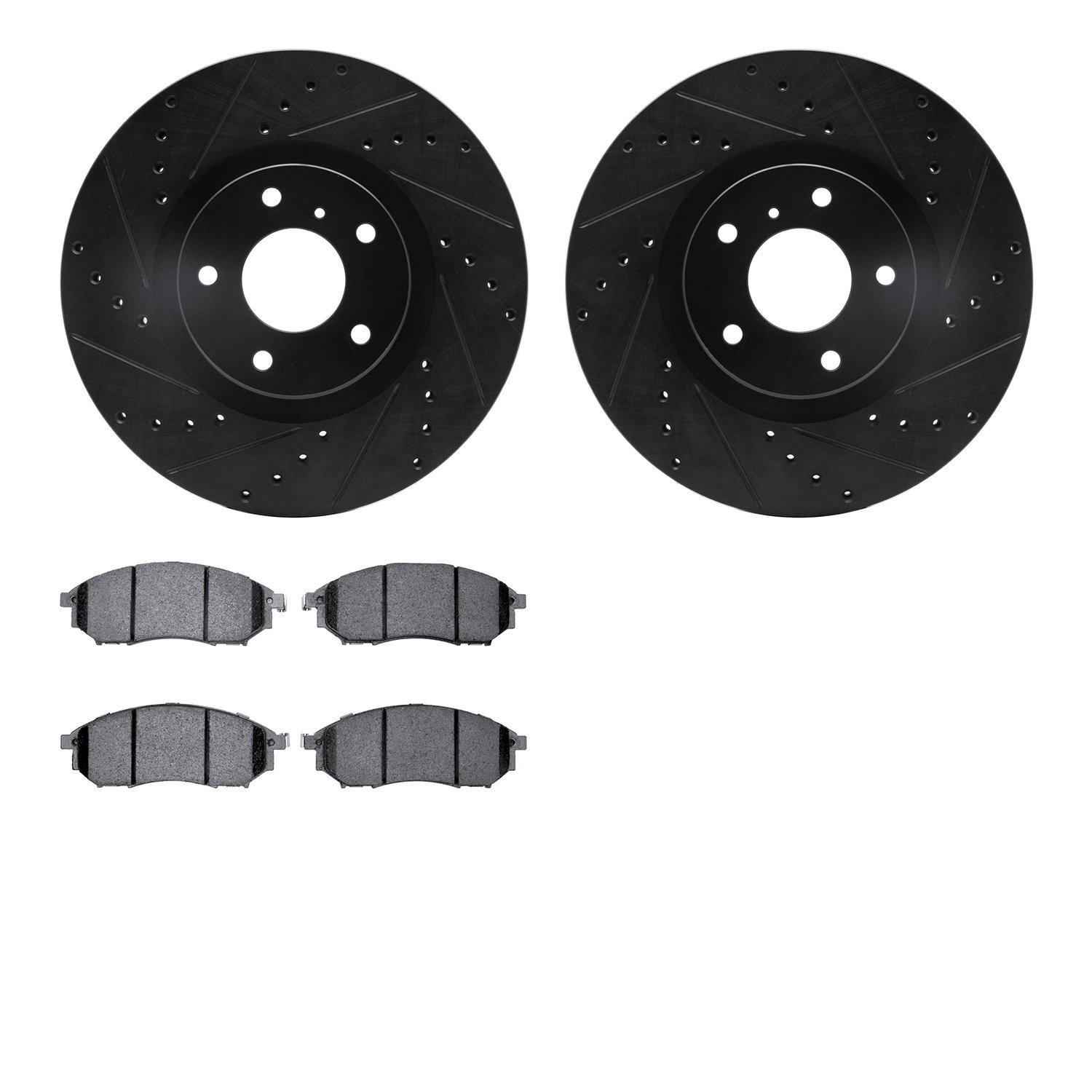 8302-67091 Drilled/Slotted Brake Rotors with 3000-Series Ceramic Brake Pads Kit [Black], 2005-2020 Infiniti/Nissan, Position: Fr