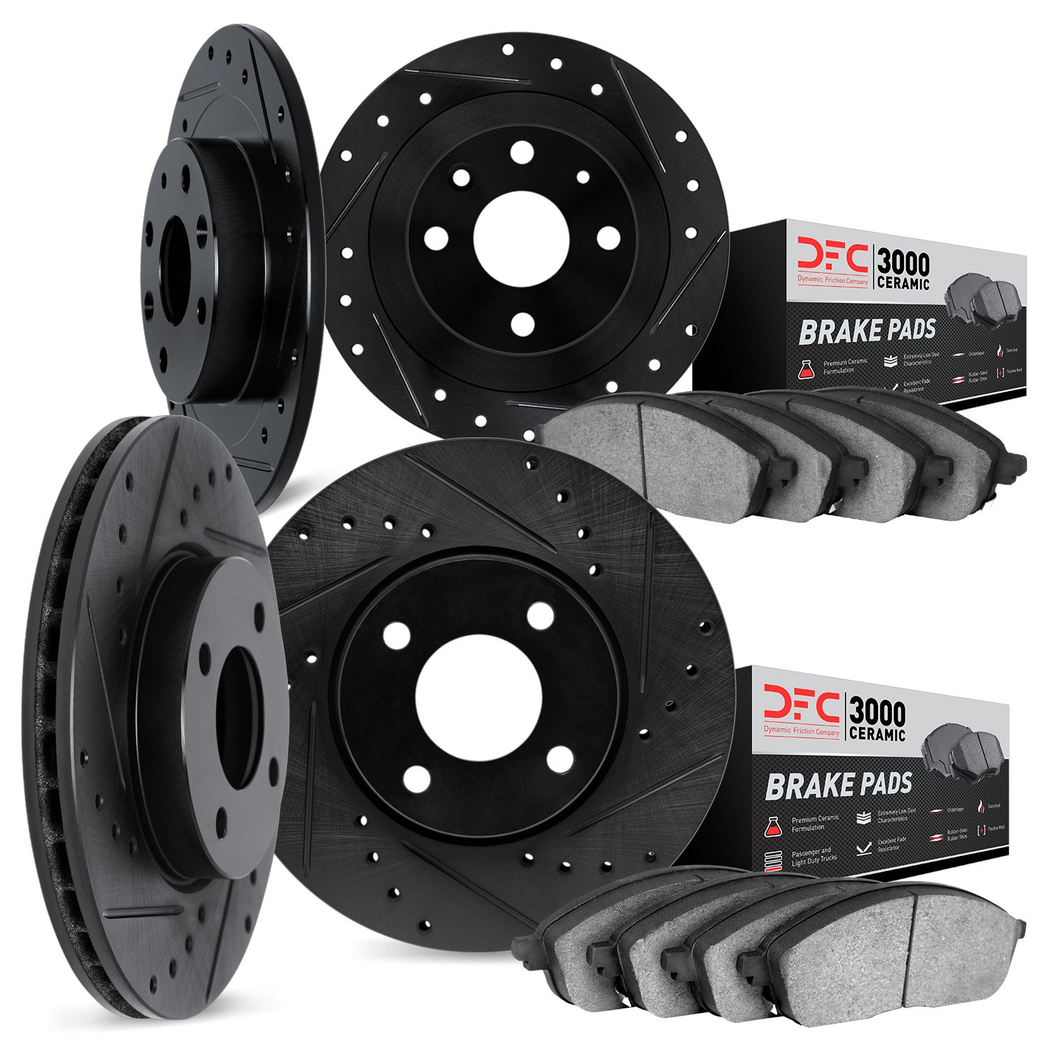 8304-59025 Drilled/Slotted Brake Rotors with 3000-Series Ceramic Brake Pads Kit [Black], 1993-2001 Acura/Honda, Position: Front