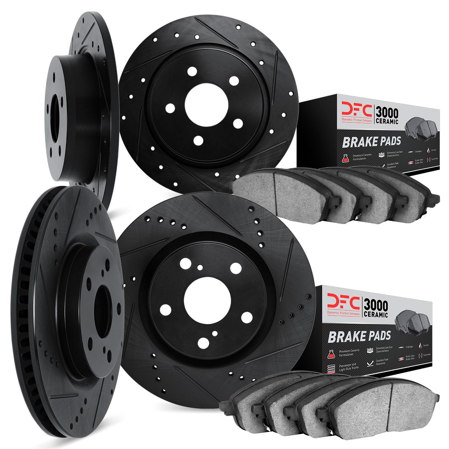 8304-59046 Drilled/Slotted Brake Rotors with 3000-Series Ceramic Brake Pads Kit [Black], 2003-2008 Acura/Honda, Position: Front