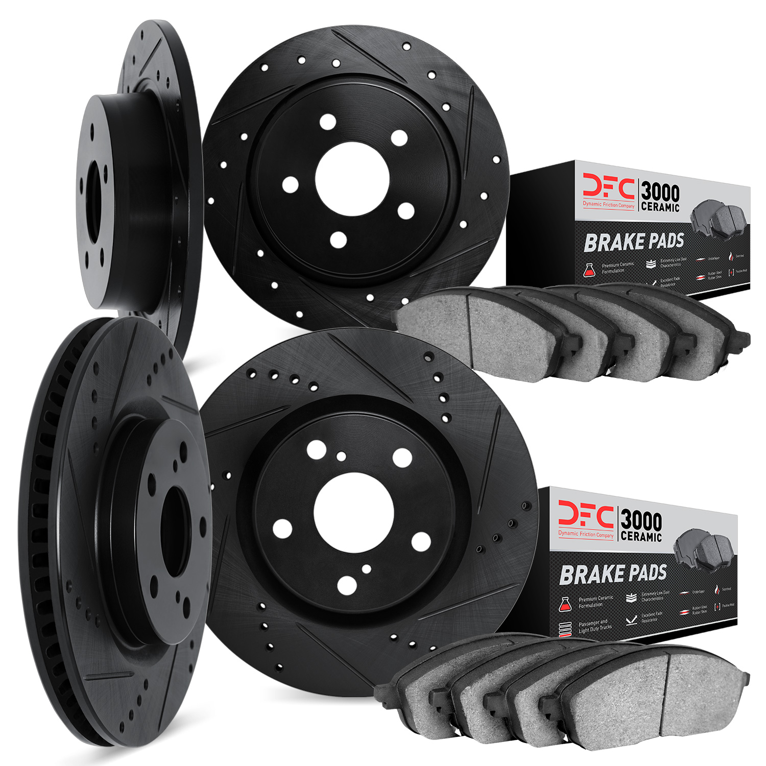 8304-67039 Drilled/Slotted Brake Rotors with 3000-Series Ceramic Brake Pads Kit [Black], 1999-2000 Infiniti/Nissan, Position: Fr