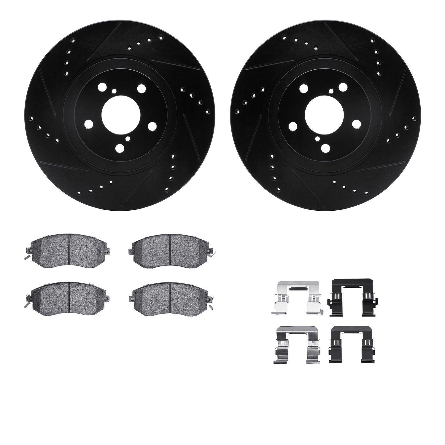 8312-13051 Drilled/Slotted Brake Rotors with 3000-Series Ceramic Brake Pads Kit & Hardware [Black], Fits Select Multiple Makes/M