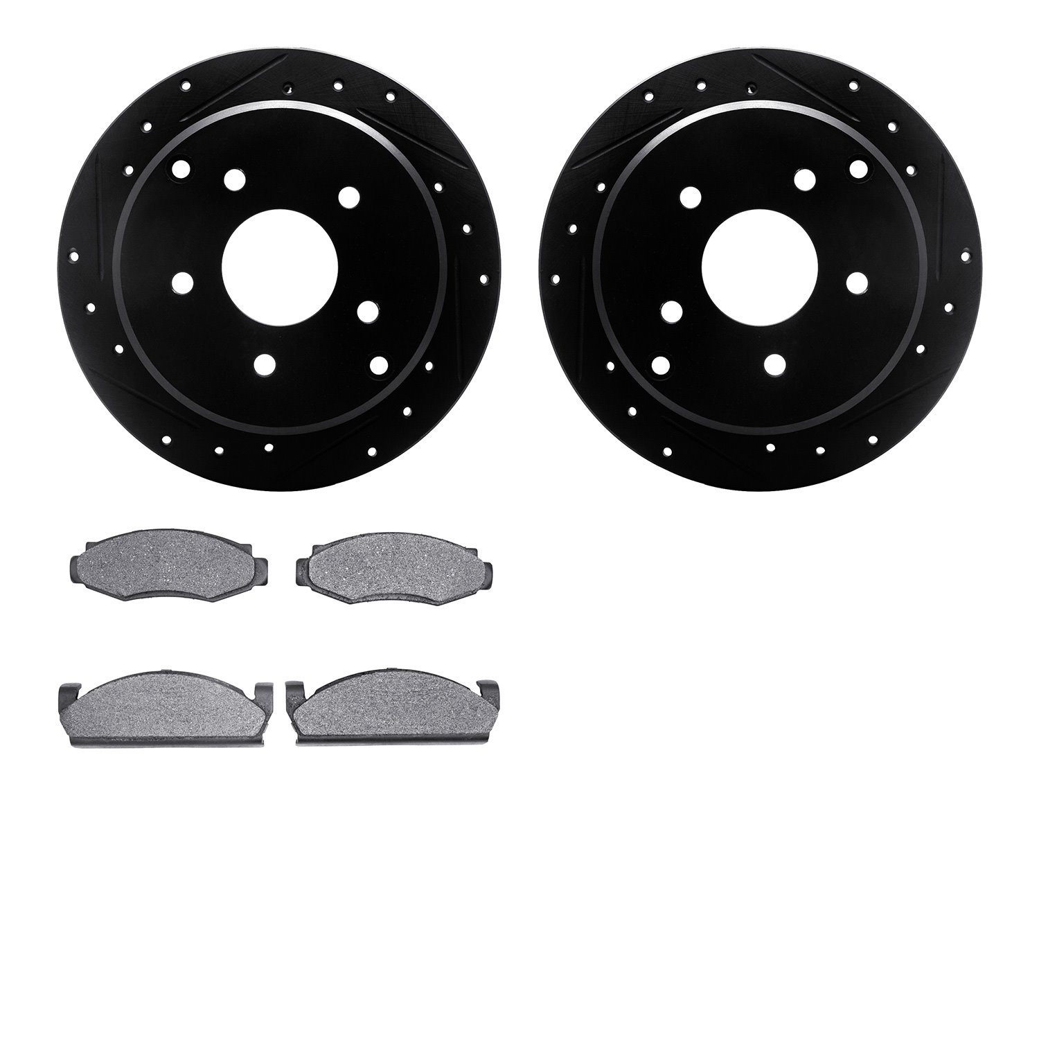 8402-54003 Drilled/Slotted Brake Rotors with Ultimate-Duty Brake Pads Kit [Black], 1974-1980 Ford/Lincoln/Mercury/Mazda, Positio