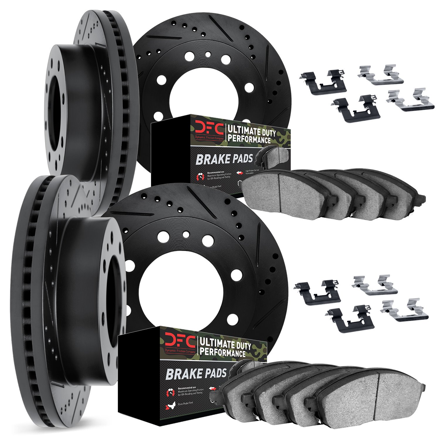8414-54037 Drilled/Slotted Brake Rotors with Ultimate-Duty Brake Pads Kit & Hardware [Black], 2005-2010 Ford/Lincoln/Mercury/Maz