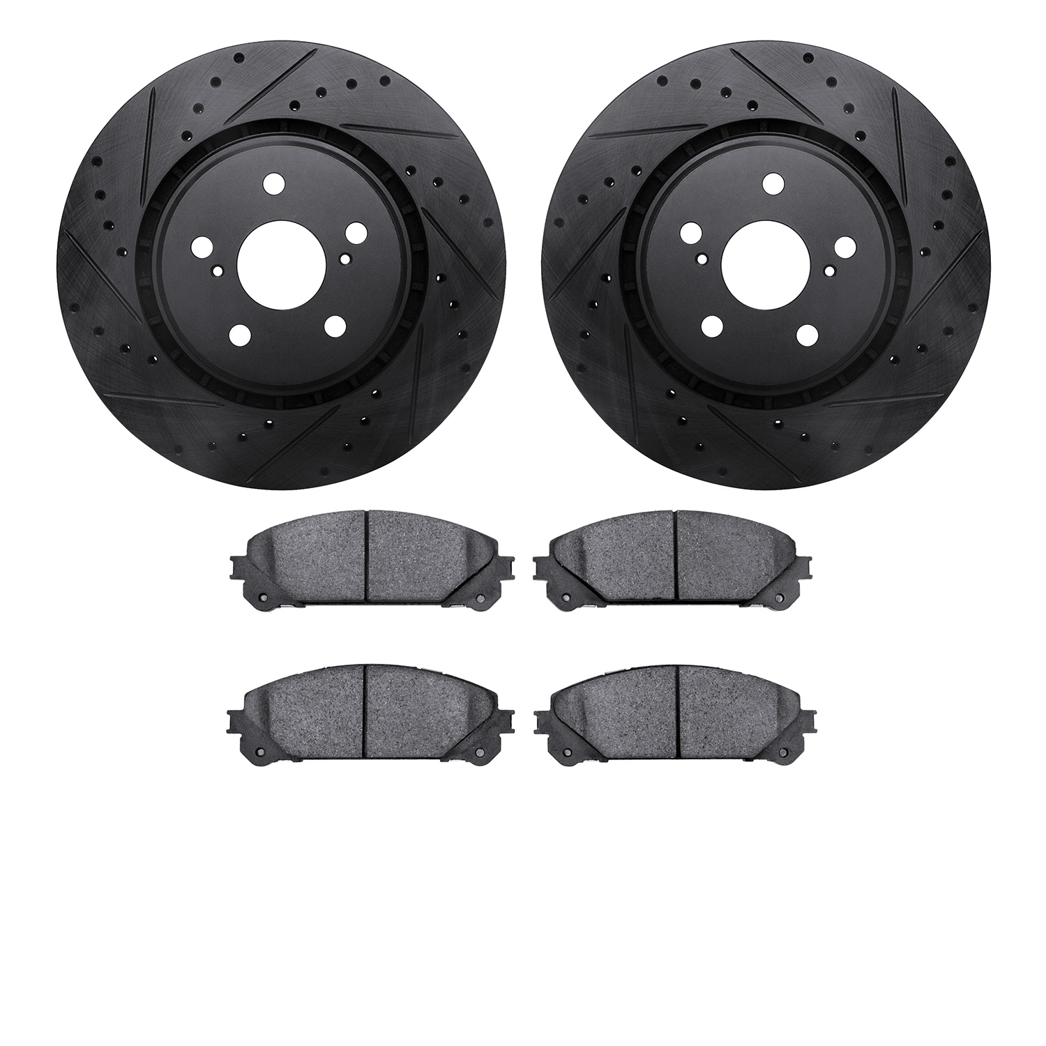 8502-75042 Drilled/Slotted Brake Rotors w/5000 Advanced Brake Pads Kit [Black], Fits Select Lexus/Toyota/Scion, Position: Front