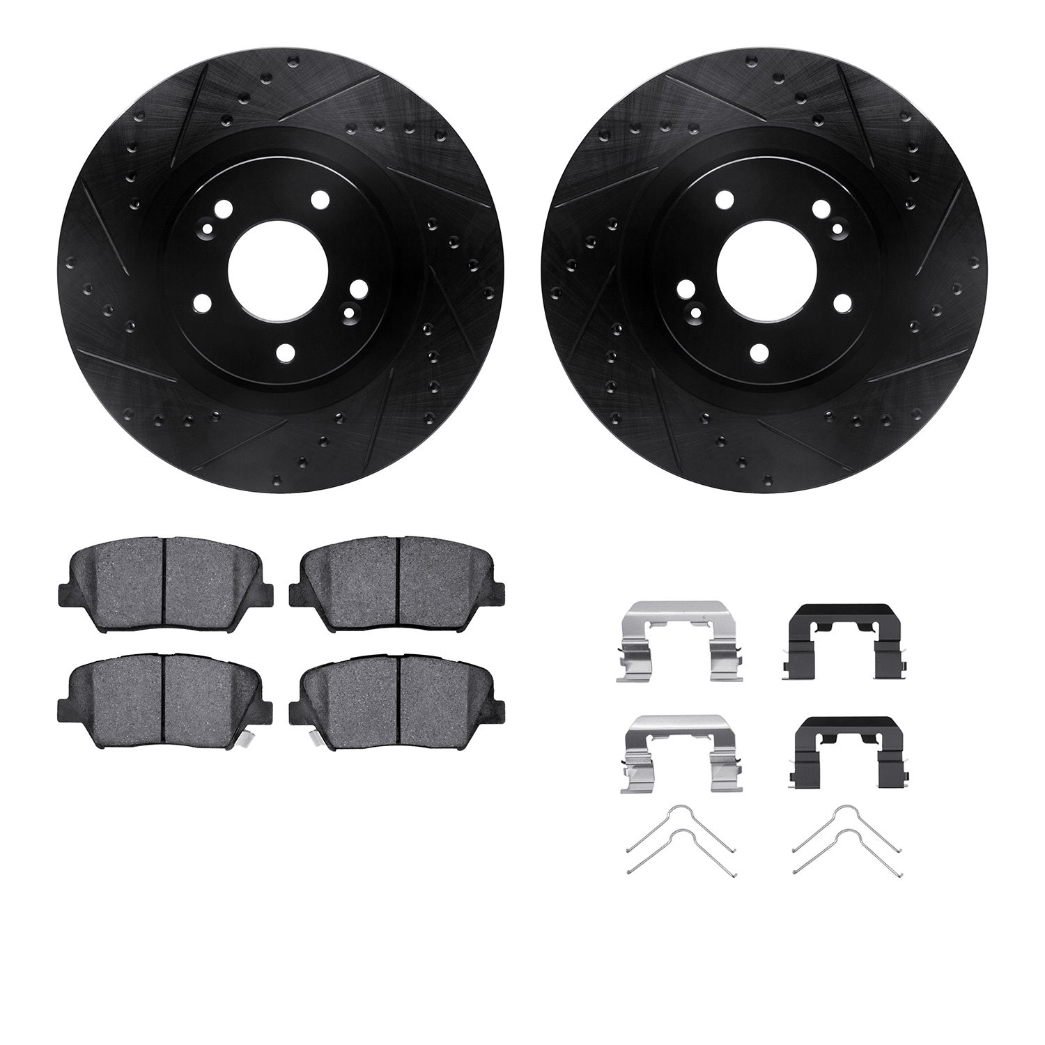 8512-21039 Drilled/Slotted Brake Rotors w/5000 Advanced Brake Pads Kit & Hardware [Black], 2015-2020 Kia/Hyundai/Genesis, Positi
