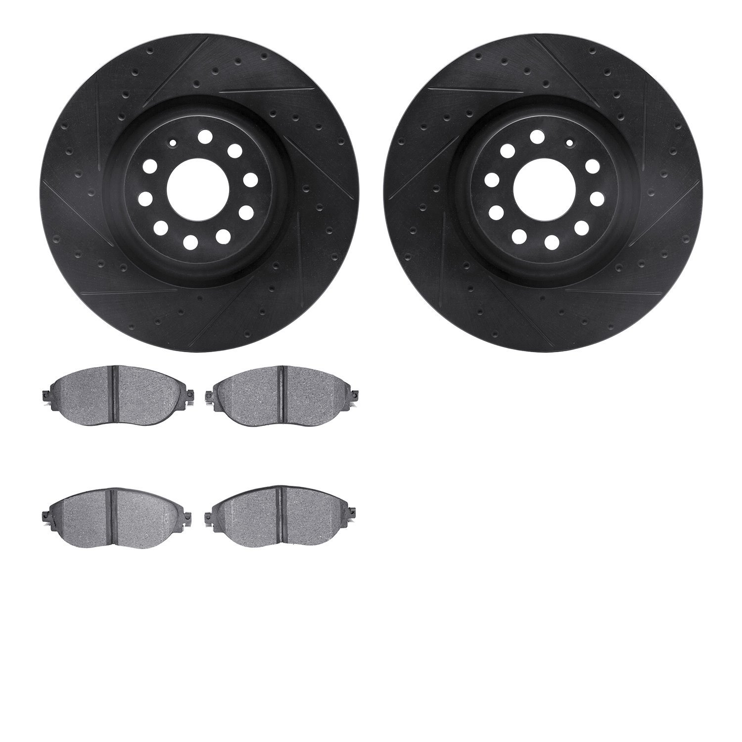 8602-74046 Drilled/Slotted Brake Rotors w/5000 Euro Ceramic Brake Pads Kit [Black], Fits Select Audi/Volkswagen, Position: Front