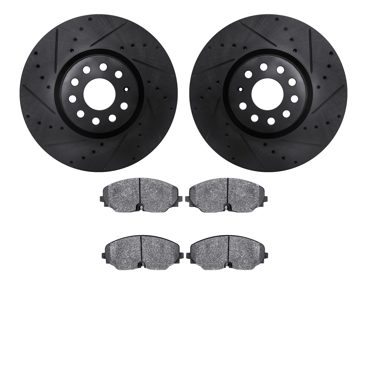 8602-74061 Drilled/Slotted Brake Rotors w/5000 Euro Ceramic Brake Pads Kit [Black], Fits Select Audi/Volkswagen, Position: Front