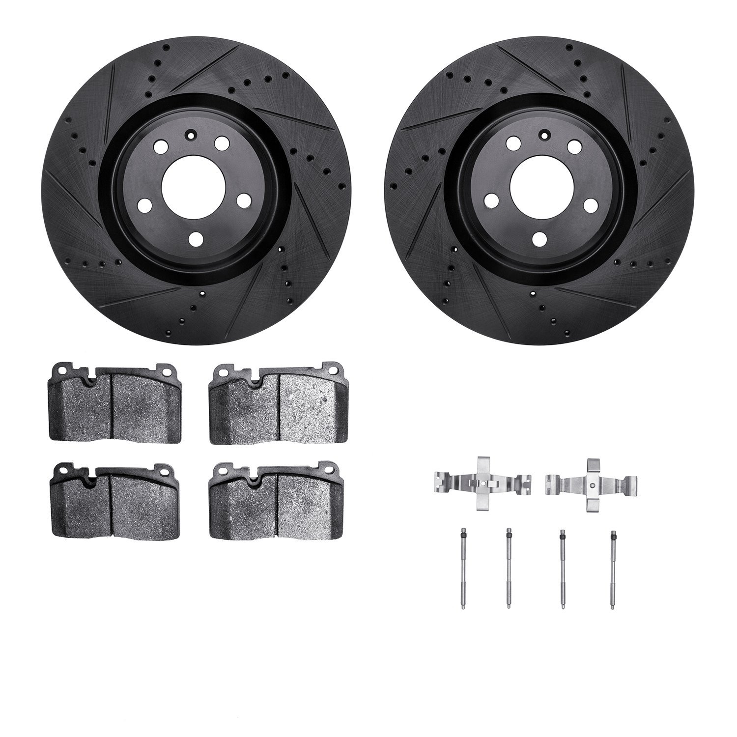 8612-73059 Drilled/Slotted Brake Rotors w/5000 Euro Ceramic Brake Pads Kit & Hardware [Black], 2013-2020 Multiple Makes/Models,
