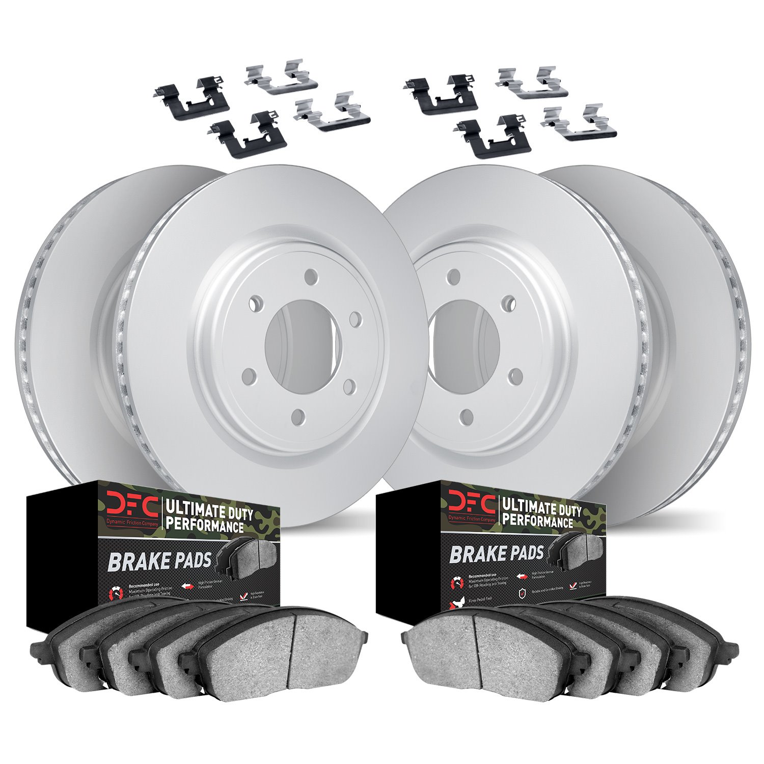 9414-48017 GEOMET Brake Rotors with Ultimate-Duty Brake Pads Kit & Hardware, 2015-2020 GM, Position: Front and Rear