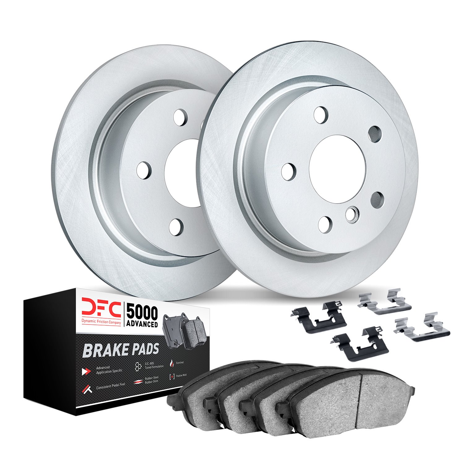 9512-74013 GEOMET Brake Rotors w/5000 Advanced Brake Pads Kit & Hardware, 2012-2019 Audi/Volkswagen, Position: Rear