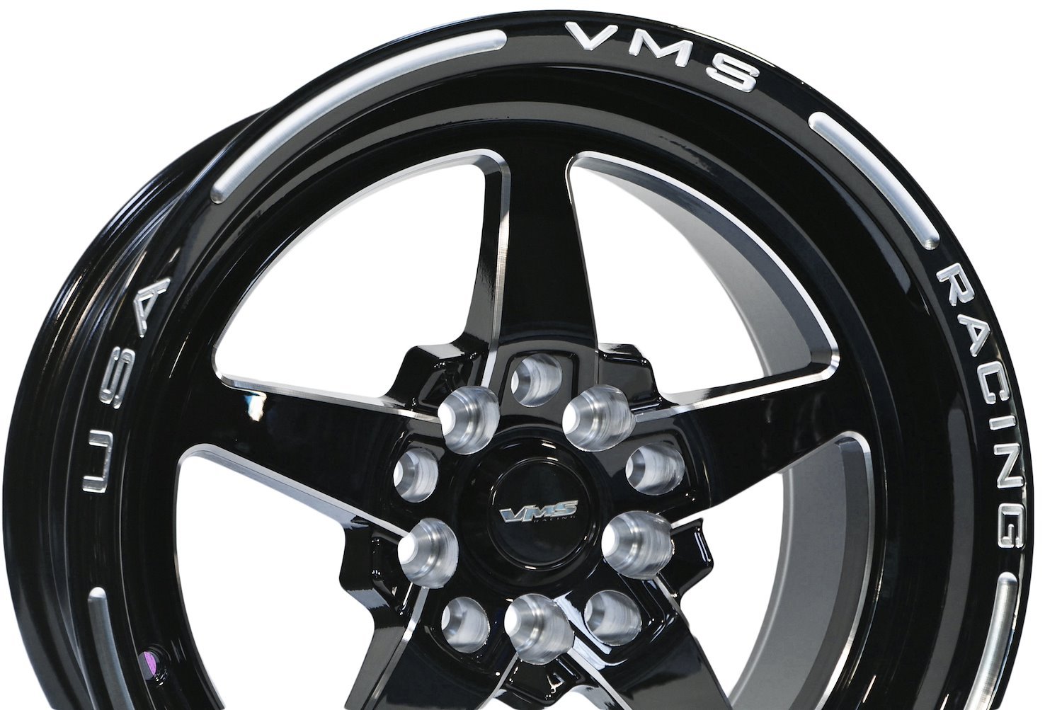 VWST062 V-Star Wheel, Size: 15" x 8", Bolt Pattern: 5 x 100 mm & 5 x 4 3/4" (120.65 mm) [Finish: Gloss Black Milled]