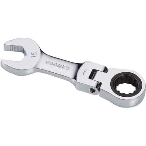 15mm Stubby Flex Head V-Groove Combination Ratcheting Wrench