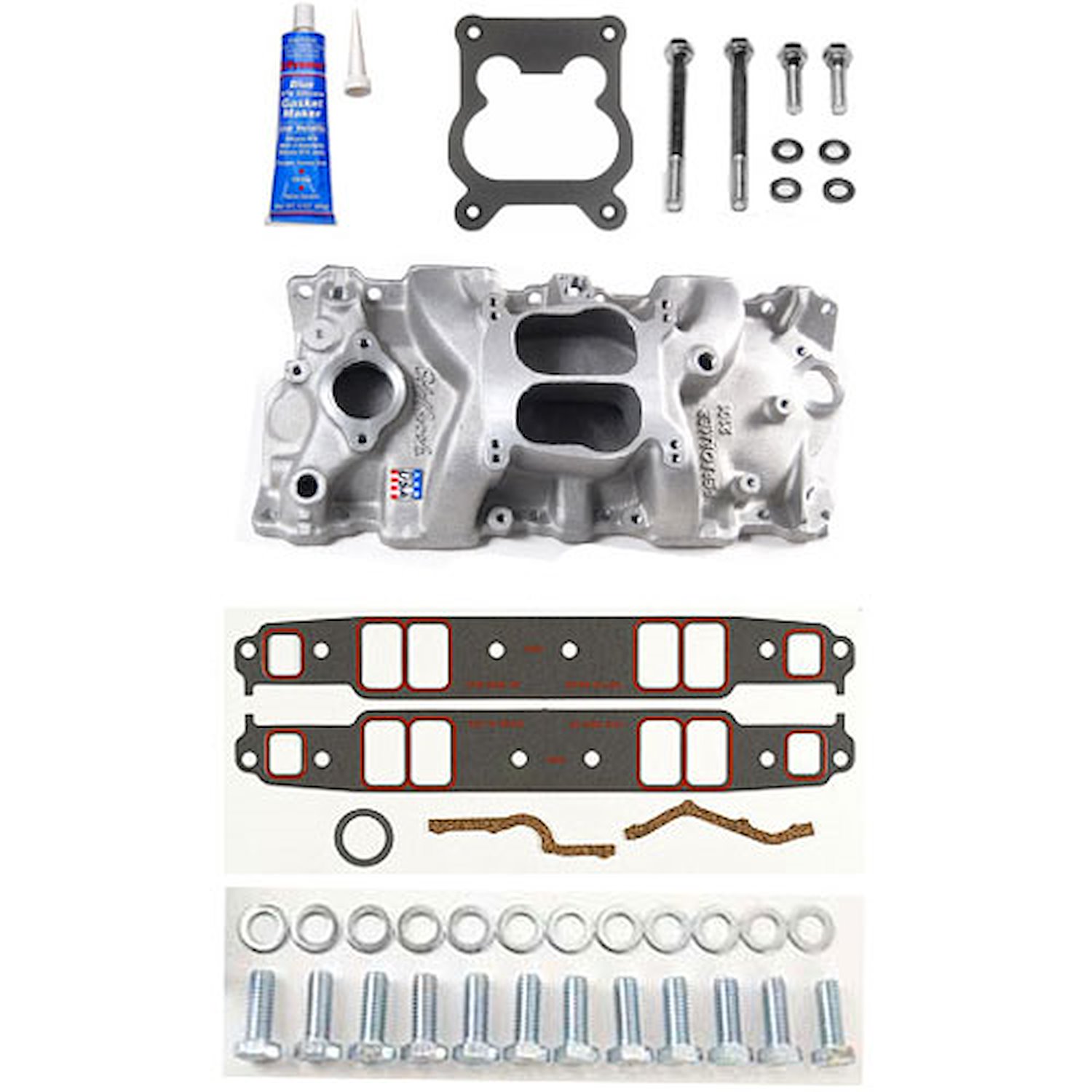 Performer Intake Manifold for Small Block Chevy with Installation Kit