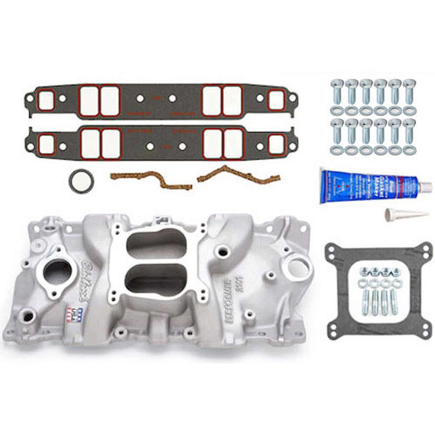 Performer Intake Manifold for Small Block Chevy with Installation Kit
