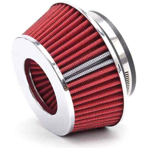 Universal Red Compact Conical Air Filter with 3.70" Overall Length for 3",3.5", and 4" Air Intake Systems