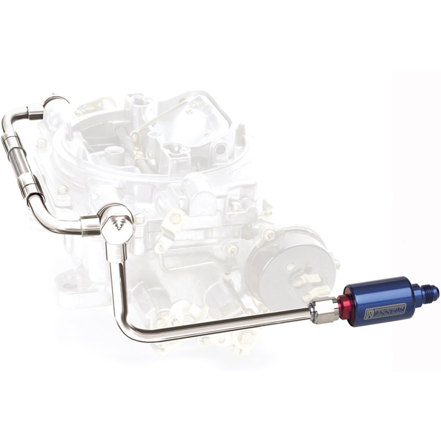 Thunder Series AVS Carburetor Chrome Dual Fuel Feed Line with Blue 6AN Fuel Filter