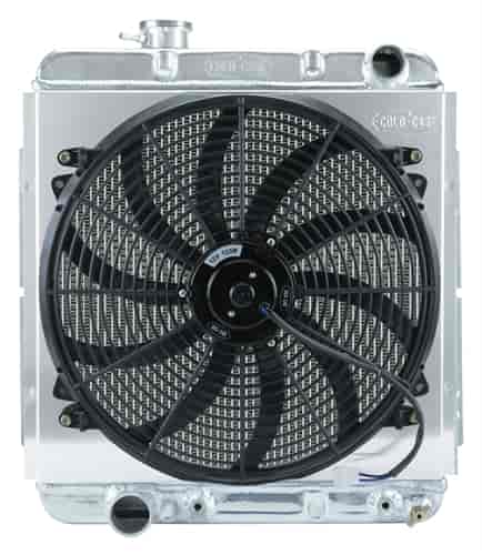 Aluminum Performance Radiator with Fan 1964.5-1966 Ford Mustang 5.0L V8 w/Automatic Transmission - Staggered Inlet/Outlet