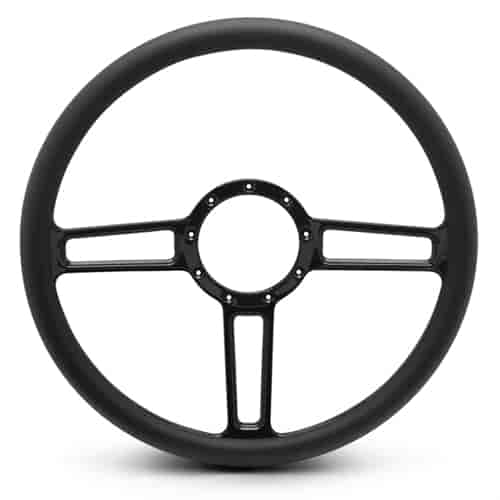 15 in. Racer Steering Wheel - Black Anodlzed Spokes, Black Grip