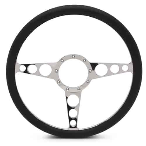 15 in. Racer Steering Wheel - Chrome Plated Spokes, Black Grip