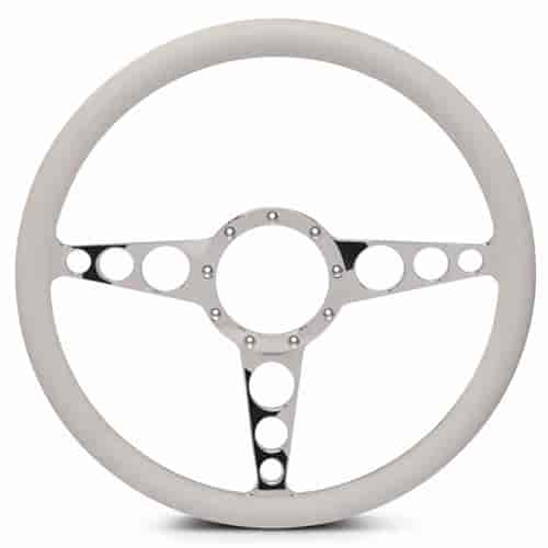 15 in. Racer Steering Wheel - Clear Coat Spokes, White Grip