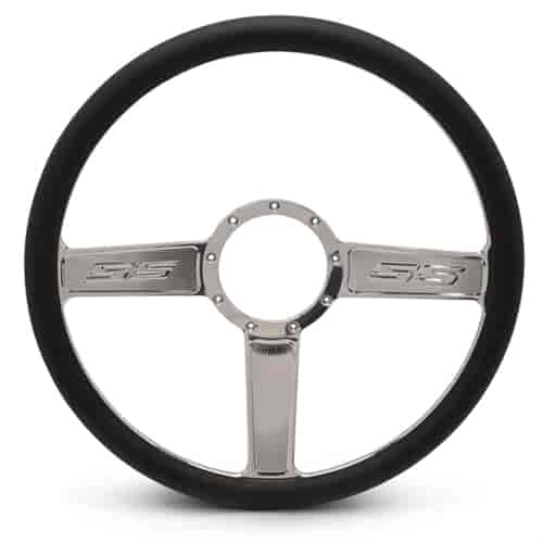 15 in. SS Logo Steering Wheel - Chrome Plated Spokes, Black Grip