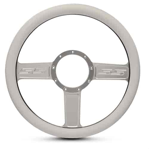 15 in. SS Logo Steering Wheel - Clear Anodized Spokes, White Grip