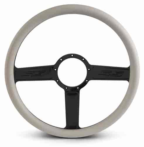 15 in. SS Logo Steering Wheel - Black Anodized Spokes, Grey Grip