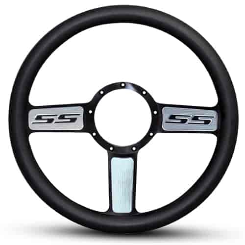 15 in. SS Logo Steering Wheel - Black Spokes with Machined Highlights, Black Grip