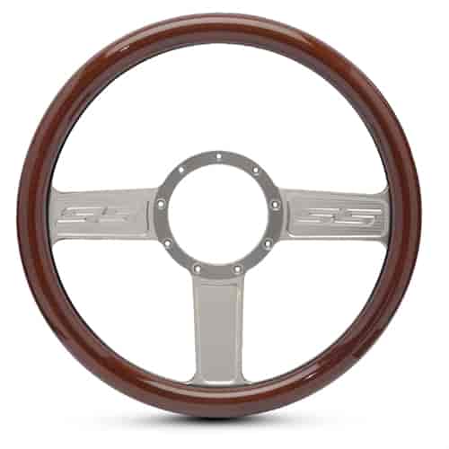 15 in. SS Logo Steering Wheel - Clear Anodized Spokes, Woodgrain Grip
