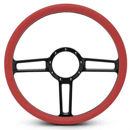 15 in. Launch Steering Wheel - Black Anodized Spokes, Red Grip