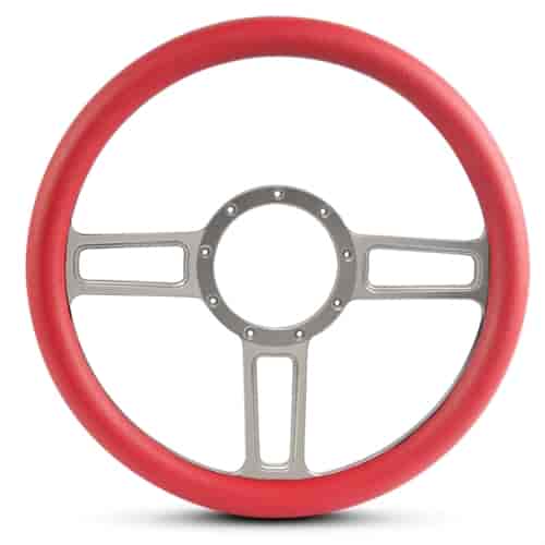 15 in. Launch Steering Wheel - Clear Anodized Spokes, Red Grip