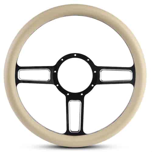 15 in. Launch Steering Wheel -  Black Spokes with Machined Highlights, Tan Grip
