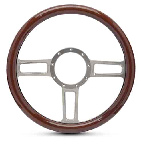 15 in. Launch Steering Wheel -  Clear Anodized Spokes, Woodgrain Grip