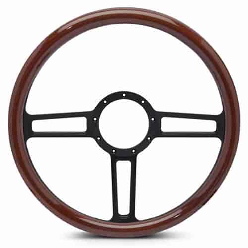 15 in. Launch Steering Wheel -  Matte Black Spokes, Woodgrain Grip