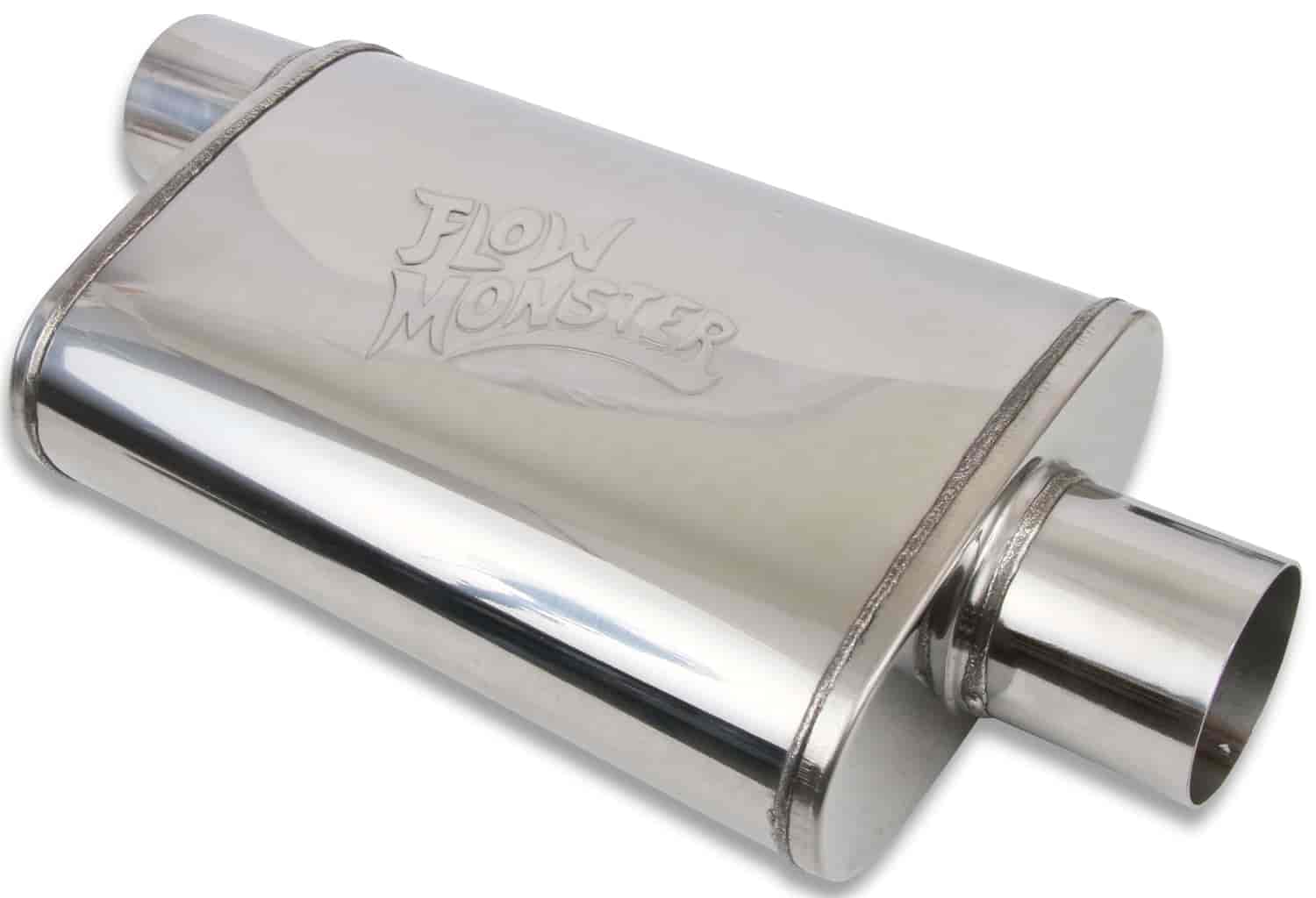 FlowMonster Straight-Through Muffler Oval Case Center In/Offset Out: 3 in.