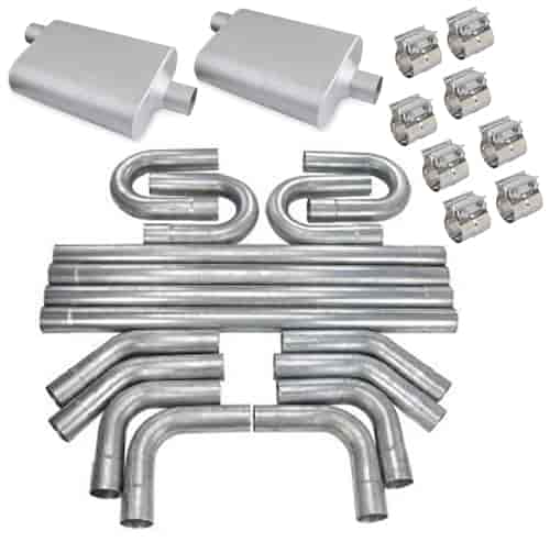FlowMonster/JEGS Aluminized Exhaust System Kit - Universal - 2.250 in. Tubing - Offset In/Center Out