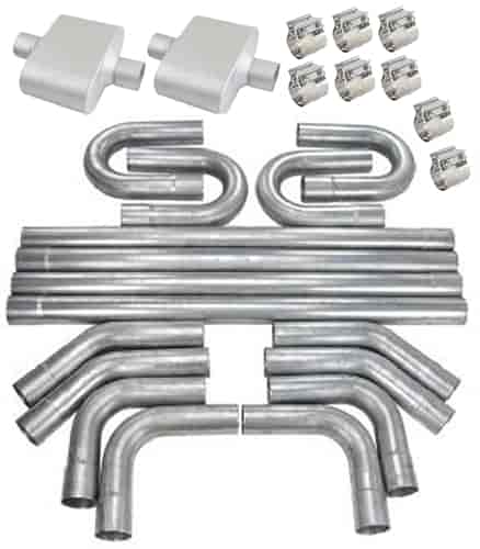 FlowMonster/JEGS Aluminized Exhaust System Kit - Universal - 2.500 in. Tubing - Center In/Center Out