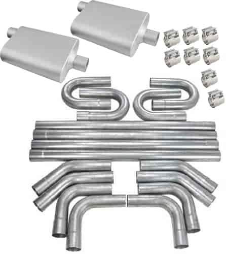 FlowMonster/JEGS Aluminized Exhaust System Kit - Universal - 2.500 in. Tubing - Offset In/Center Out