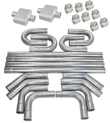 FlowMonster/JEGS Aluminized Exhaust System Kit - Universal - 3 in. Tubing - Center In/Center Out