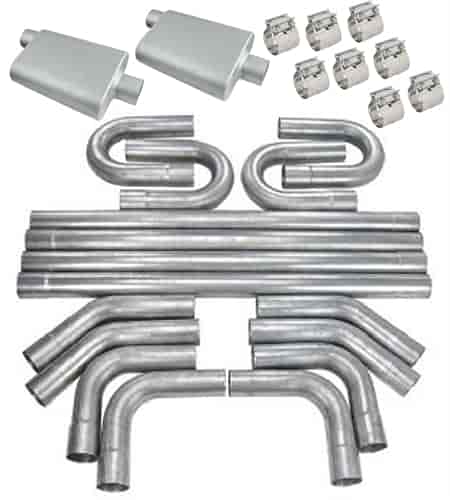 FlowMonster/JEGS Aluminized Exhaust System Kit - Universal - 3 in. Tubing - Offset In/Center Out