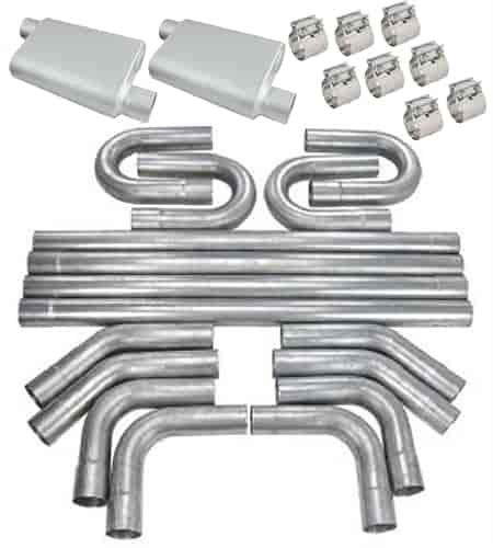 FlowMonster/JEGS Aluminized Exhaust System Kit - Universal - 3 in. Tubing - Offset In/Offset Out