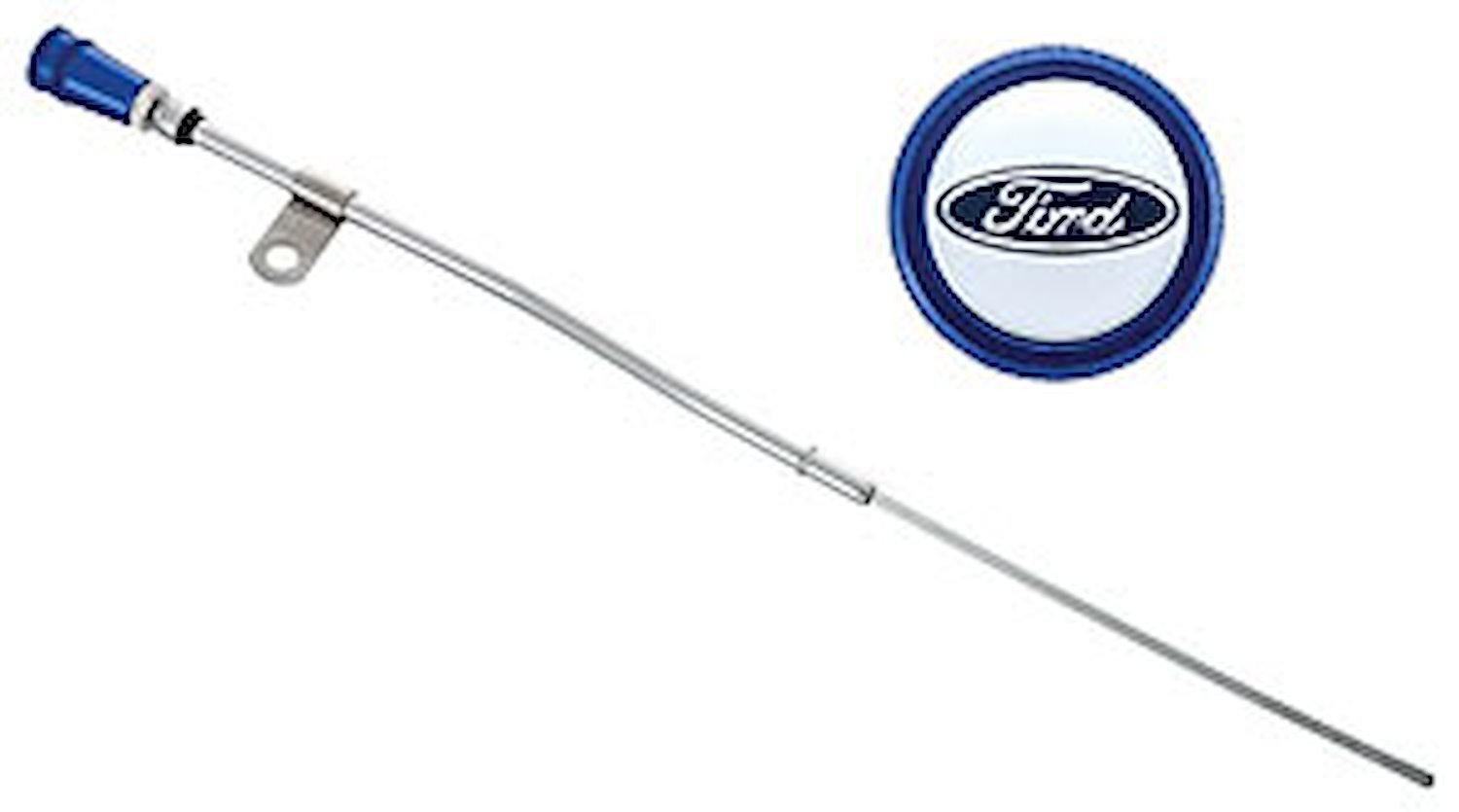 Engine Oil Dipstick for 1962-1978 Ford 289-302-351W in Chrome Finish with Blue Anodized Knurled Handle