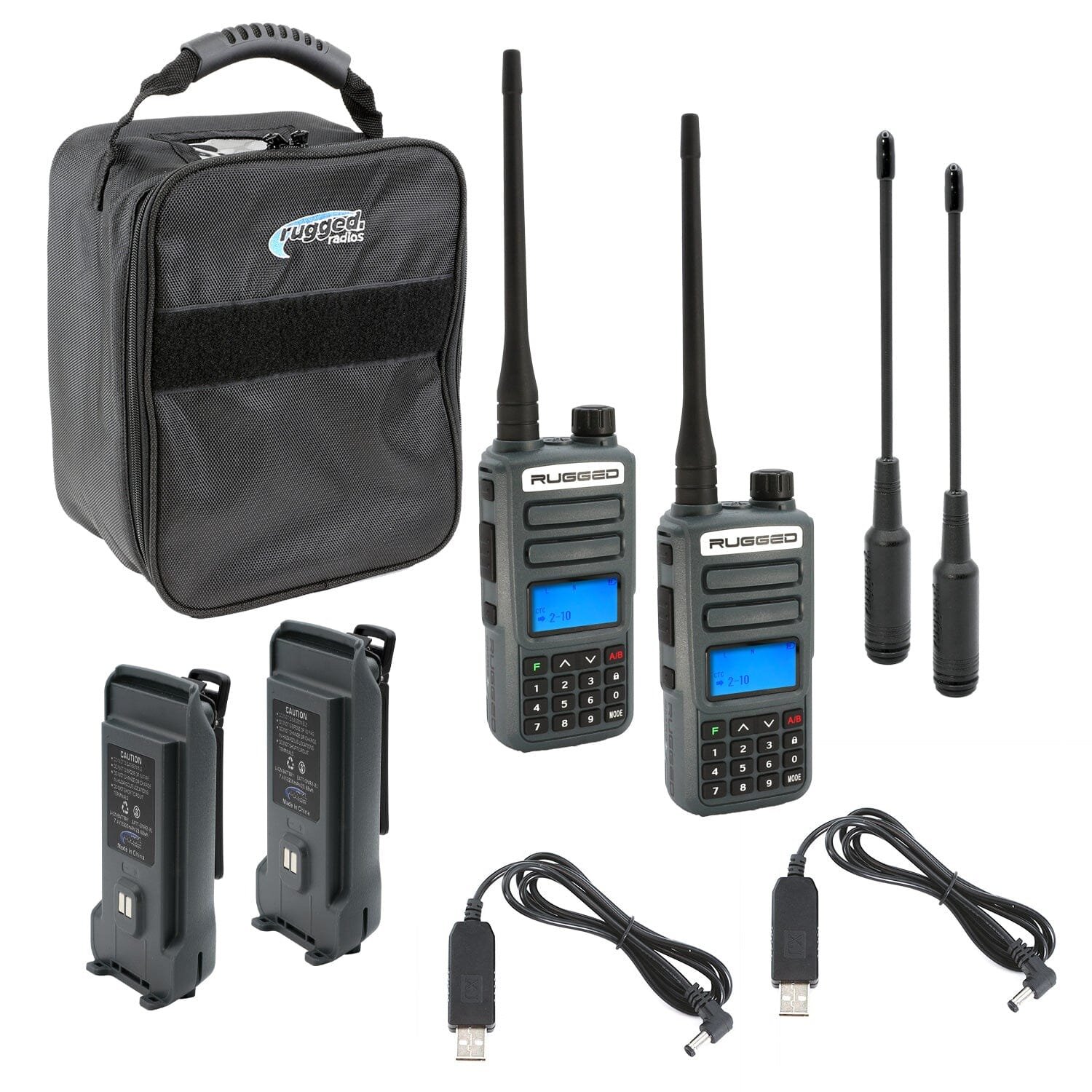 RUGGED-ADVENTURE-PACK GMR2 PLUS GMRS & FRS Two-Way Handheld Radios, w/ XL Batteries & Long Range Antennas, Grey