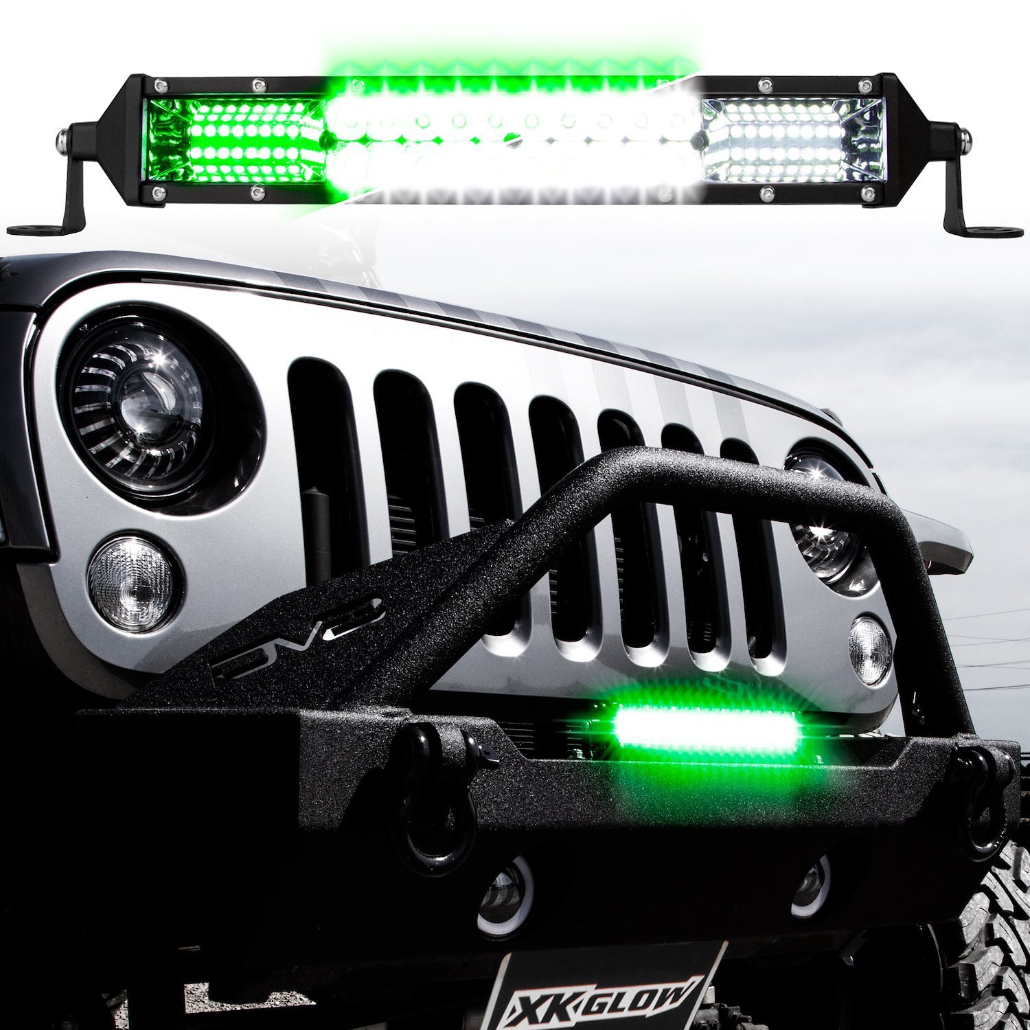 XK063010 10 in. 2-in-1 LED Light Bar, w/Pure White and Hunting Green Flood and Spot Work Light, Universal Fit