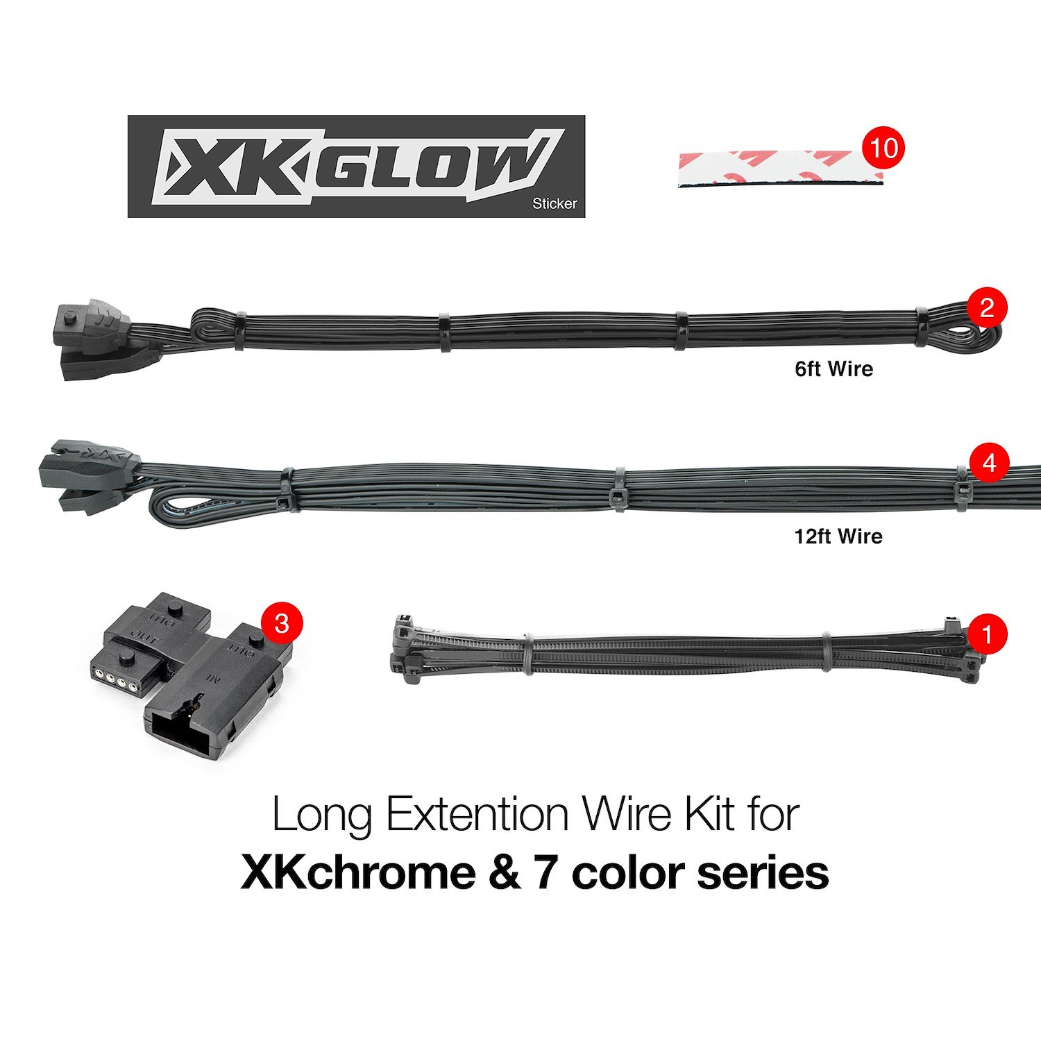 XK-4P-WIRE-KIT-CAR Extension Wire Kit, for XKCHROME & 7-Color Series, Universal Fit; Car