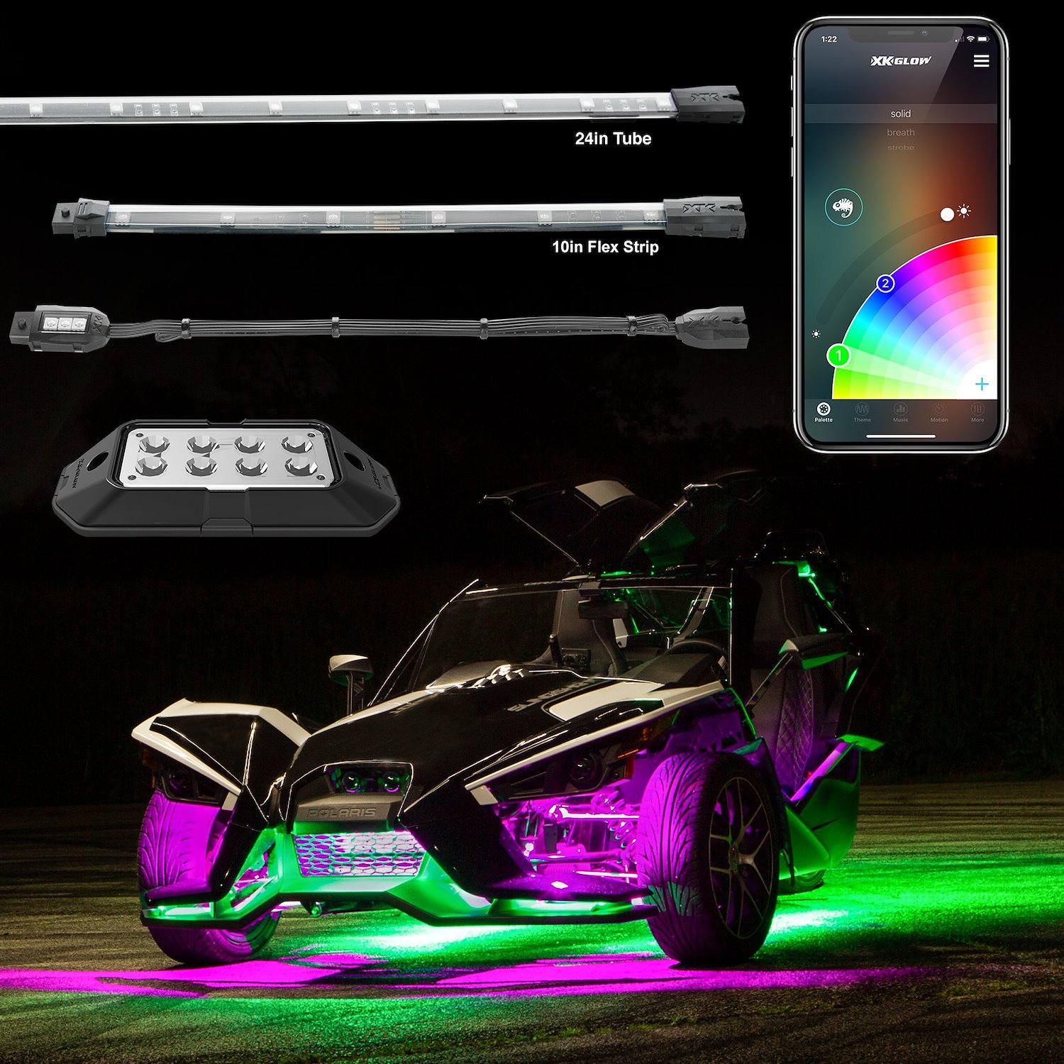 XK-SLING-ADV LED Underglow Light Kit, w/ XKCHROME Smartphone App Controller, Select Polaris Slingshot