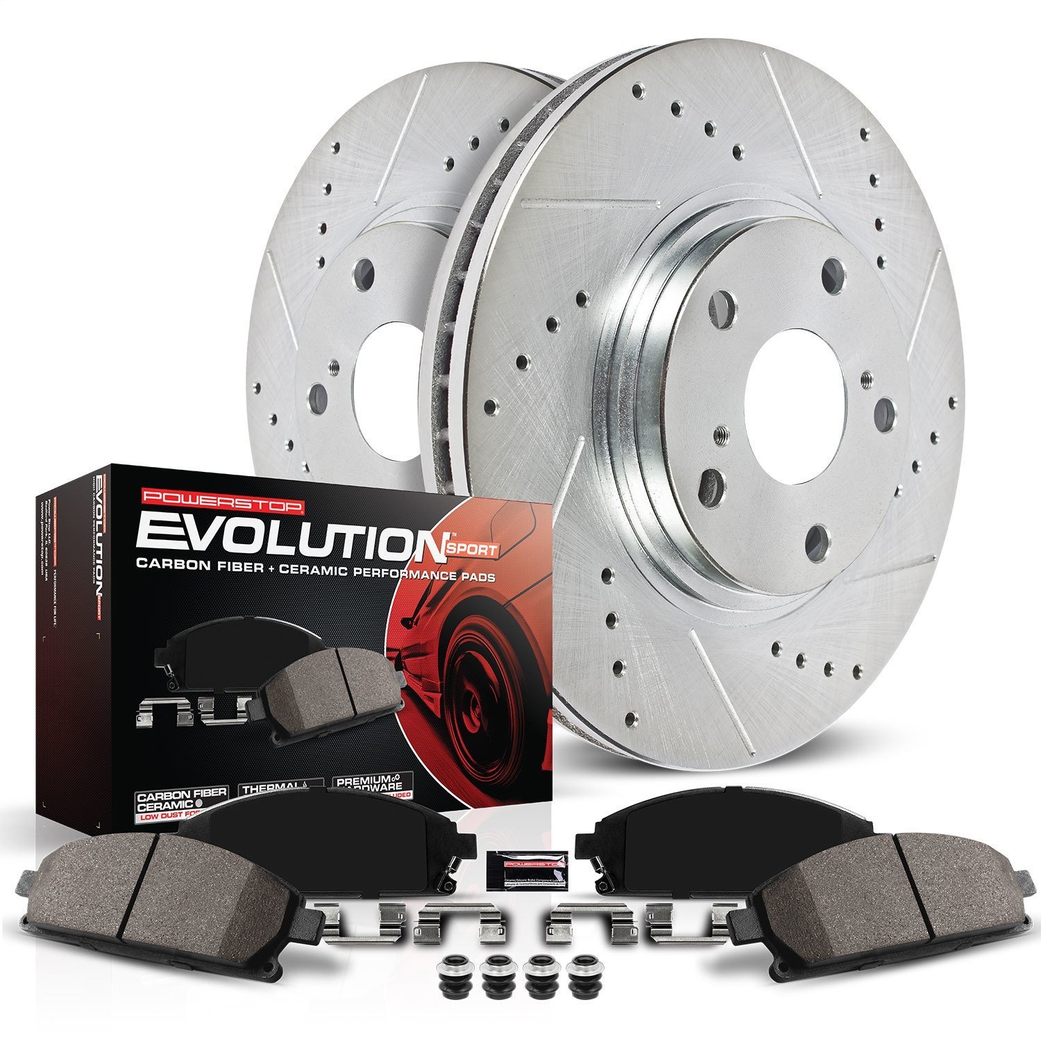 Performance Brake Upgrade Kit Front Incl. Silver Zinc Plated Cross-Drilled And Slotted Rotors w/Z16 Ceramic Scorched Brake Pads