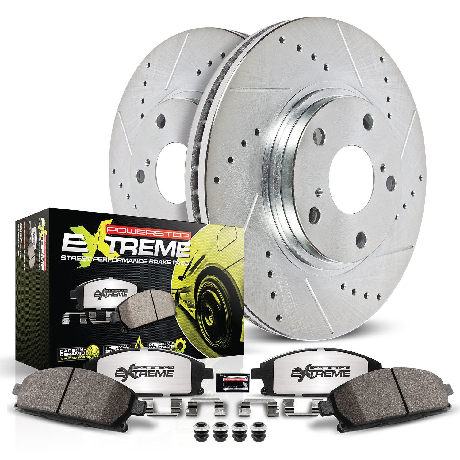 Street Warrior Brake Upgrade Kit Cross-Drilled and Slotted Rotors Z26 Extreme Street Performance Brake Pads Complete Rear Kit