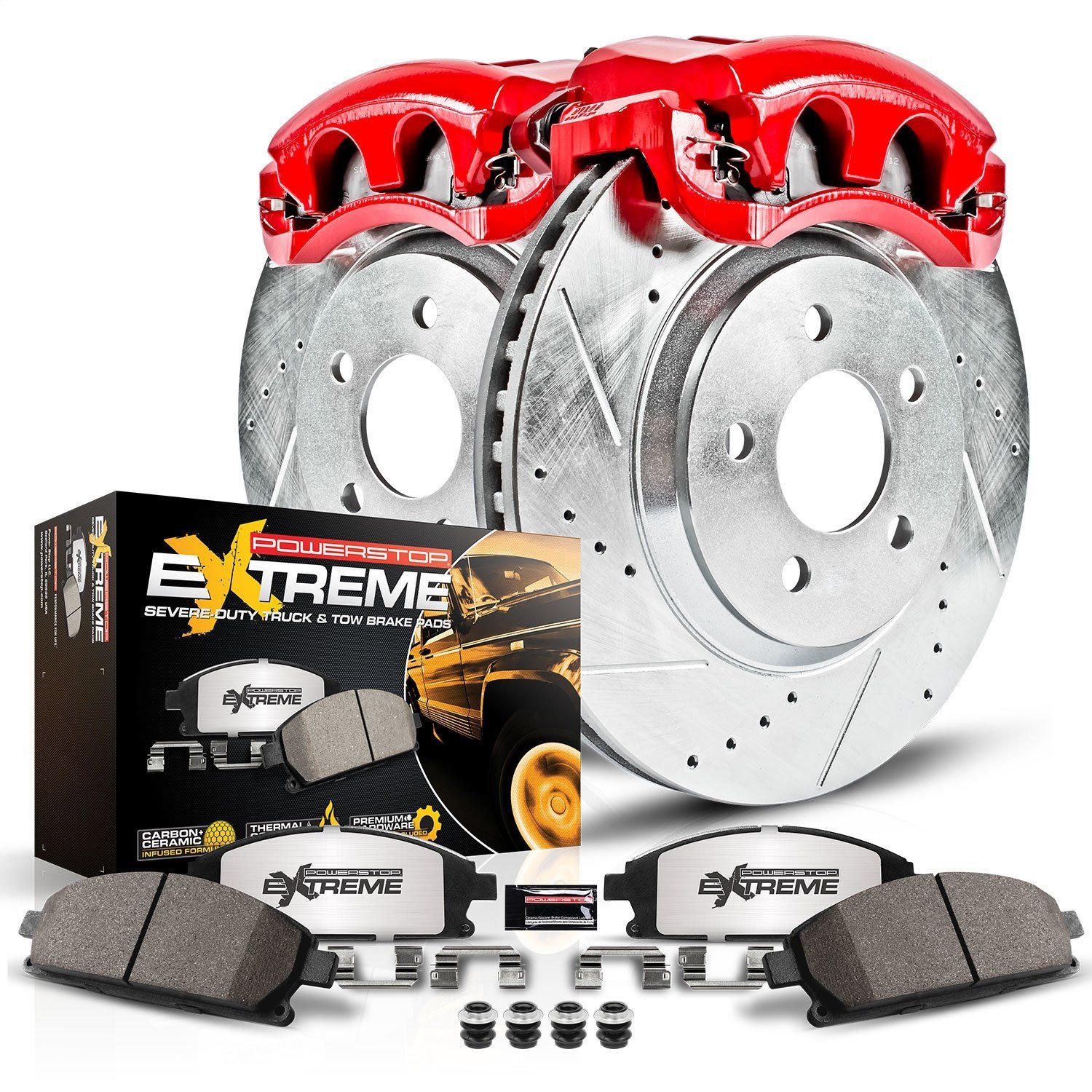 with Carbon-Ceramic Pads, Drilled and Slotted Rotors and Powder Coated Calipers Power Stop KC1781-36 Z36 1-Click Truck and Tow Brake Kit